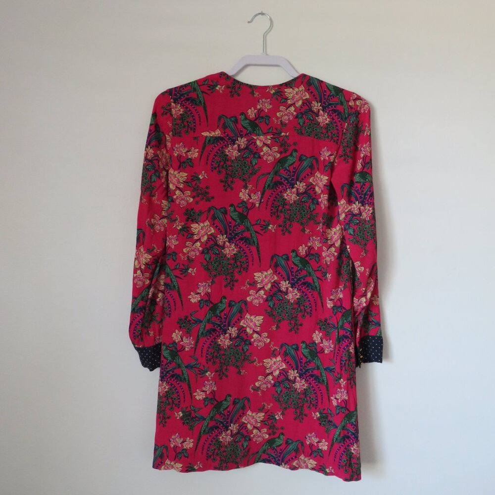 Anthropologie Maeve Floral Pink Bird Tunic Shift Mini Dress Size 2 - Picture 9 of 9